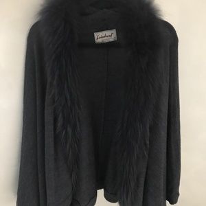 PAUL LEINBURD Poncho Sweater with Fox Trim